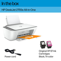 HP DeskJet 2755e Wireless Color inkjet - printer, Print, scan, copy, Easy setup, Mobile printing, Best - for home, 6 month Instant Ink trial included, white (packaging may vary) - 7DAY'S