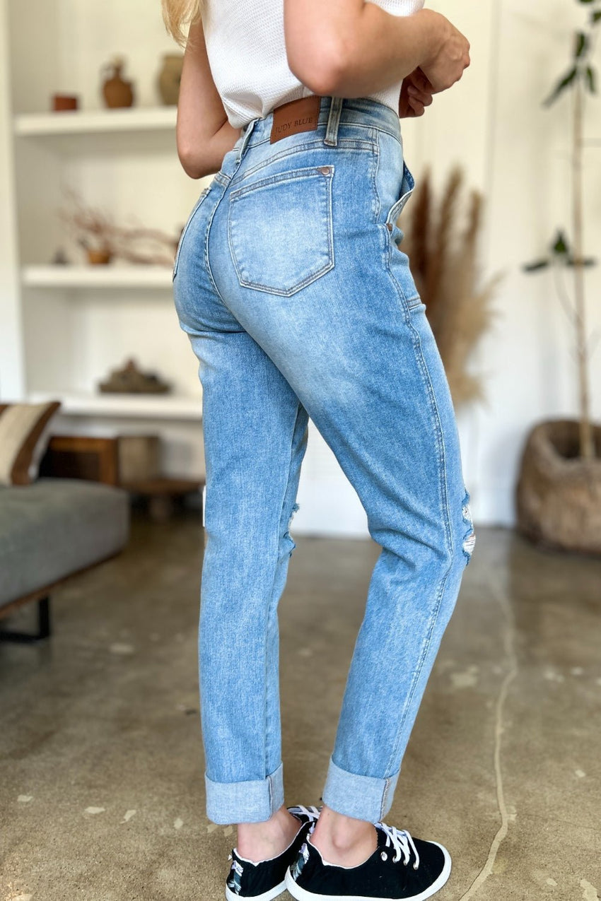 Judy Blue Full Size Distressed Straight Jeans with Patch Pockets - 7DAY'S