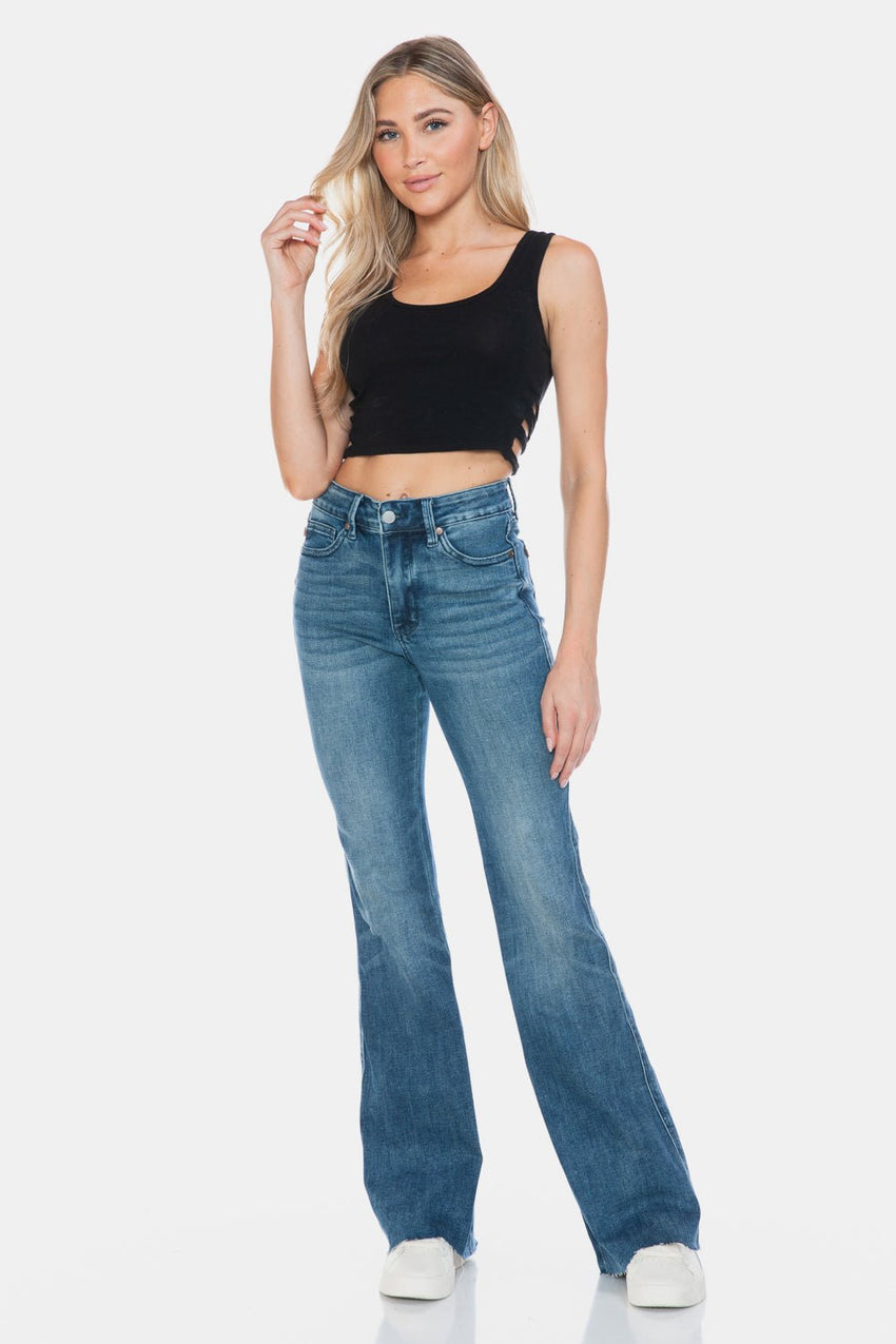 Judy Blue Full Size Tummy Control Cut Hem Flare Jeans - 7DAY'S