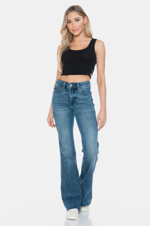 Judy Blue Full Size Tummy Control Cut Hem Flare Jeans - 7DAY'S