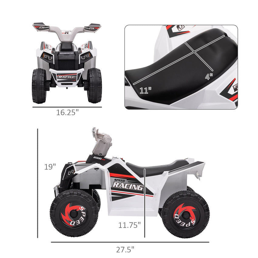 Kids ATV Quad Car, 6V Four - Wheeler for Kids with Forward Backward Function, Wear - Resistant Wheels for Toddlers Ages 18 - 36 Months, White - 7DAY'S