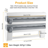 Kitchen Roll Dispenser Paper Roll Holder Plastic Wrap Film Foil Paper Organizer w/ Cutter Wall Mounted for Kitchen Bathroom - 7DAY'S