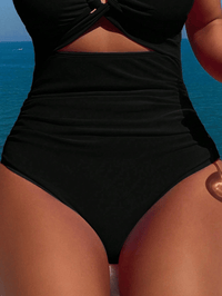 Ladies' cross pleated sexy hanging neck and exposed waist one - piece bikini swimsuit - 7DAY'S