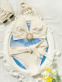 Ladies' white split beach bikini swimwear with shell embellishment, elegant and sexy - 7DAY'S