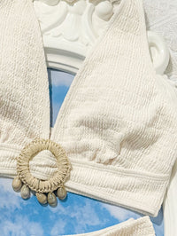 Ladies' white split beach bikini swimwear with shell embellishment, elegant and sexy - 7DAY'S