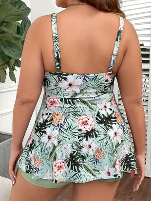 Large size women's swimsuit, green, fresh and fashionable split type Tankini swimsuit - 7DAY'S