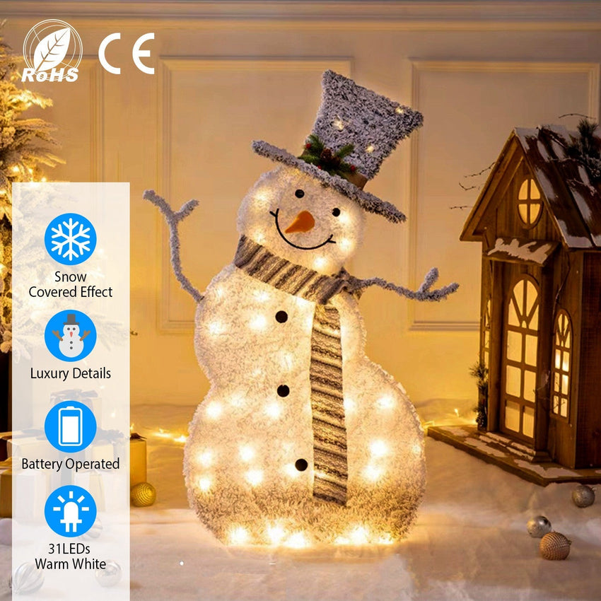 LED Christmas Snowman Decoration Light Collapsible Battery Operated - 7DAY'S