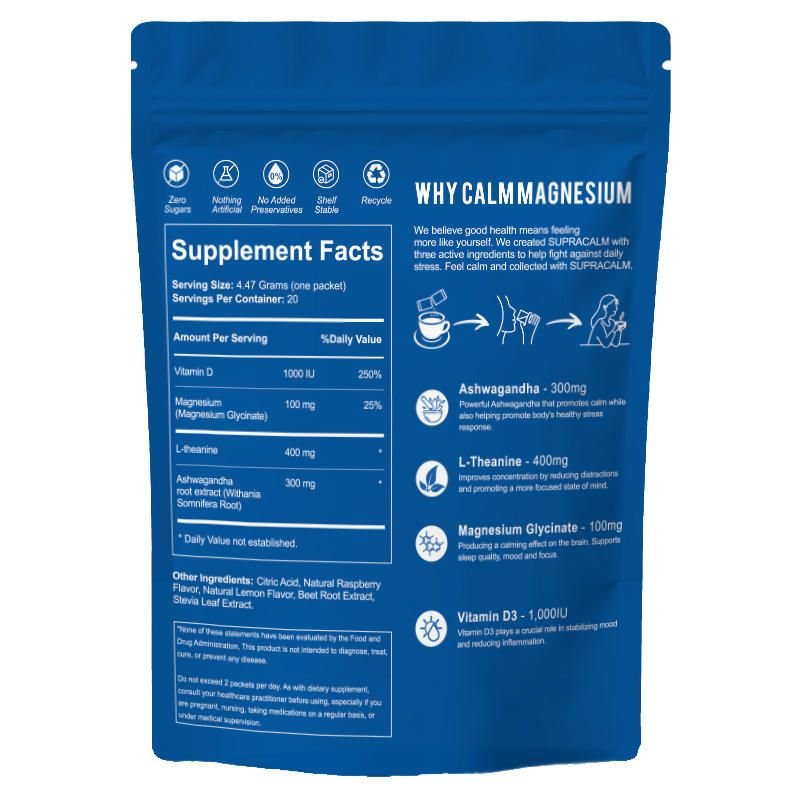 LOCRED Supercalm Powdered Drink Mix, Raspberry Lemonade, L Theanine, Ksm - 66 Ashwagandha, Magnesium Glycinate, Vitamin D 3, Supplements for Relaxation & Focus, No Sugar, Non GMO, On The Go, 20 Ct - 7DAY'S