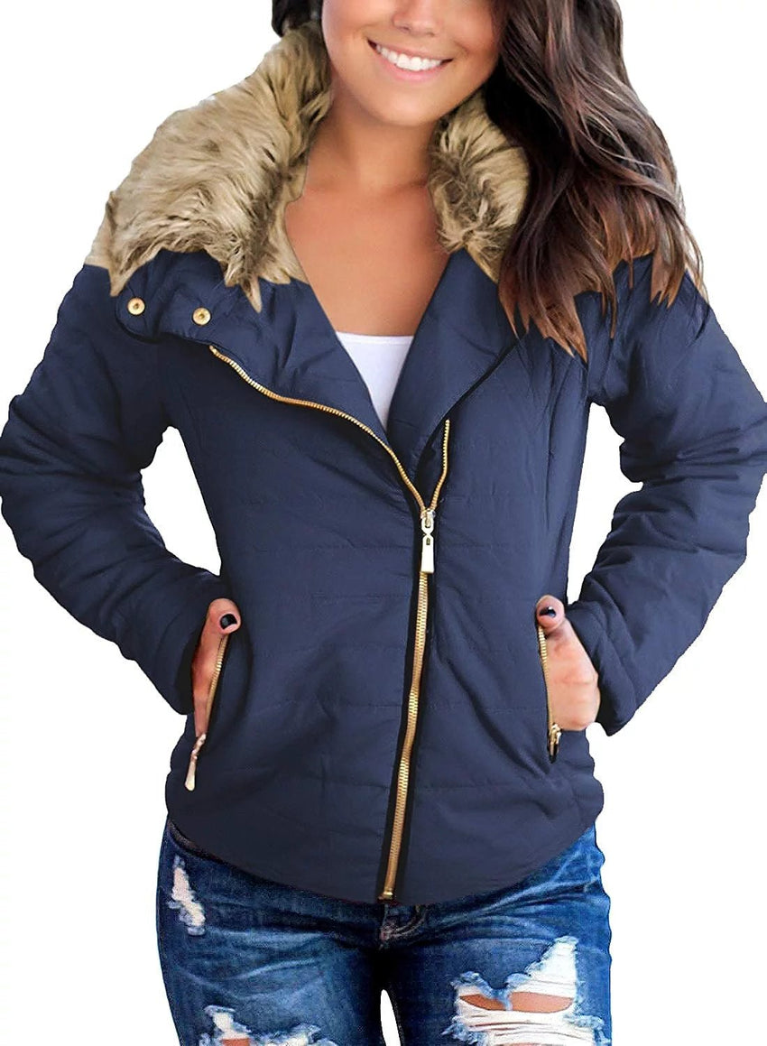 luvamia Women Parka Coat Pockets Quilted Puffer Jacket with Faux Fur Lapel, Size S - 2XL - 7DAY'S