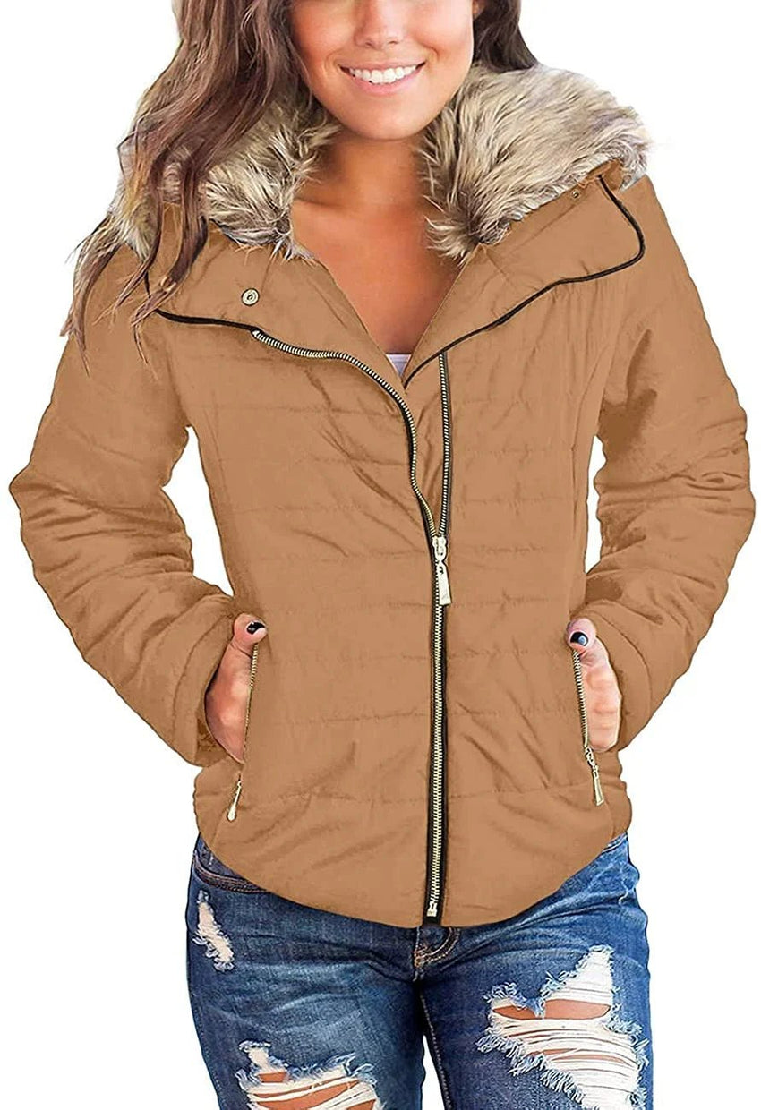 luvamia Women Parka Coat Pockets Quilted Puffer Jacket with Faux Fur Lapel, Size S - 2XL - 7DAY'S