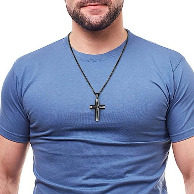 Luxury Cross Pendant Necklace for Men, Large Jesus Christ 316L Stainless Steel Cross Pendant Necklace, Heavy Duty Necklace for Men - 7DAY'S