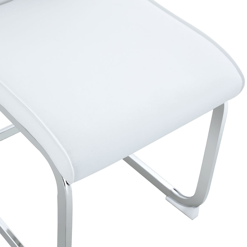 Luxury Simple Arch Chair - Set of 4 White PU Material High Resilience Dining Chair with Arched Metal Silver Leg. - 7DAY'S