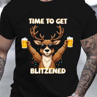 Men's Christmas Deer And Beer 3D Printed T-shirt - Casual Round Neck Short Sleeve, Breathable Polyester Fiber Summer Top - 7DAY'S