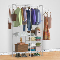 Metal Garment Rack Shoe Clothing Organizer Shelves Freestanding Multifunctional Clothes Wardrobe - 7DAY'S