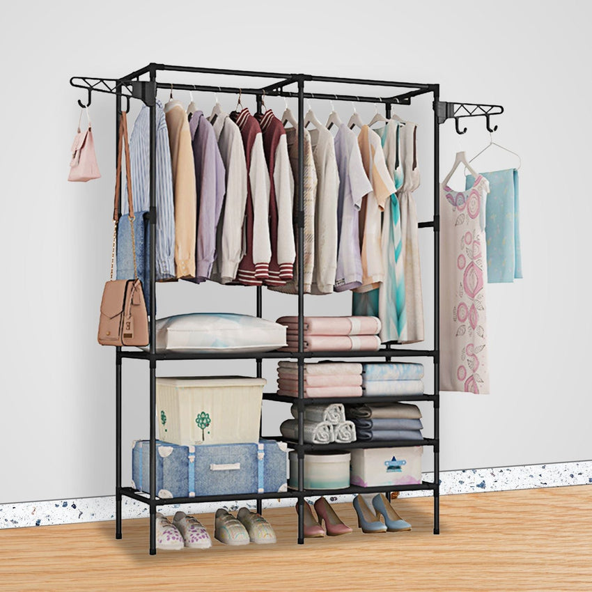 Metal Garment Rack Shoe Clothing Organizer Shelves Freestanding Multifunctional Clothes Wardrobe - 7DAY'S