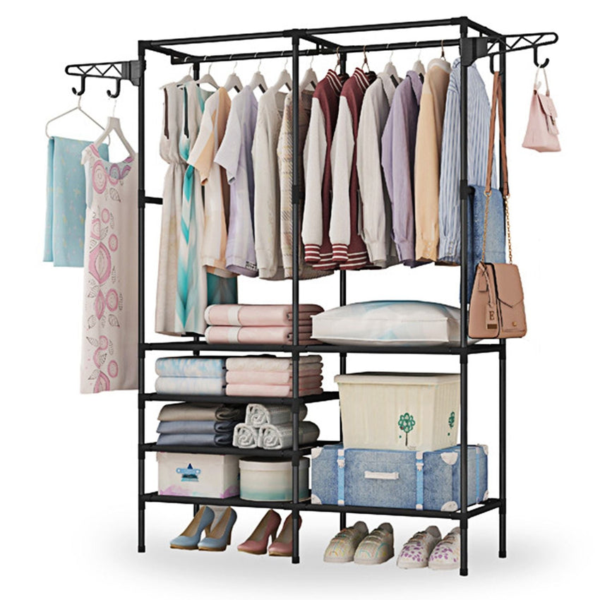 Metal Garment Rack Shoe Clothing Organizer Shelves Freestanding Multifunctional Clothes Wardrobe - 7DAY'S