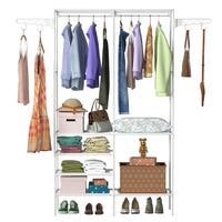 Metal Garment Rack Shoe Clothing Organizer Shelves Freestanding Multifunctional Clothes Wardrobe - 7DAY'S