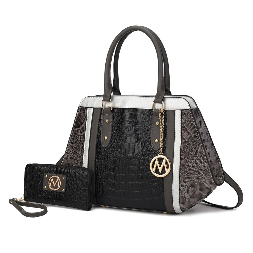 MKF Collection Daisy Two PCS Croco Satchel bag & Wallet , Measurements: 10” L x 11” H x 4” W , Wallet: 7.5” L x 4”H x 1” W - 7DAY'S