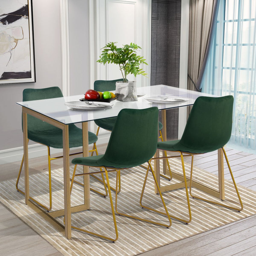 Modern Dining Chairs Set of 2; Velvet Upholstered Side Chairs with Golden Metal Legs for Dining Room Furniture - 7DAY'S