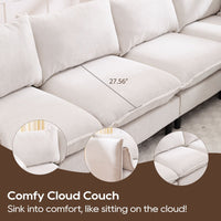 Modular Sectional Sofa, L Shaped Couch Set for Living Room, 4 - Seater Comfy Cloud Couches with Movable Ottoman Beige - 7DAY'S