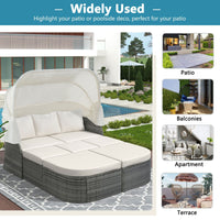 Outdoor Patio Furniture Set Daybed Sunbed with Retractable Canopy Conversation Set Wicker Furniture Sofa Set - 7DAY'S