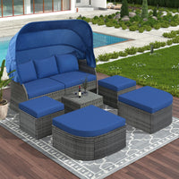 Outdoor Patio Furniture Set Daybed Sunbed with Retractable Canopy Conversation Set Wicker Furniture Sofa Set - 7DAY'S