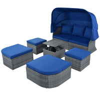 Outdoor Patio Furniture Set Daybed Sunbed with Retractable Canopy Conversation Set Wicker Furniture Sofa Set - 7DAY'S