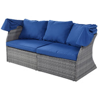 Outdoor Patio Furniture Set Daybed Sunbed with Retractable Canopy Conversation Set Wicker Furniture Sofa Set - 7DAY'S