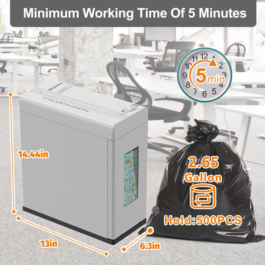 Paper Shredder, 5 - Sheet Micro Cut with 2.65 Gallons Bin, P - 5 High Security Level, 5 Munites Non - Stop Working Time, Compact Design Pull Out Basket with Jam Proof System for Home Office - 7DAY'S