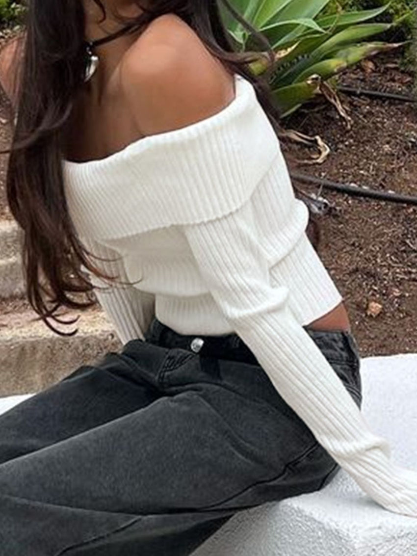 Perfee Off Shoulder Long Sleeve Sweater - 7DAY'S