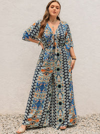 Plus Size Printed Half Sleeve Wide Leg Jumpsuit - 7DAY'S