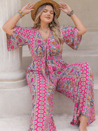 Plus Size Printed Half Sleeve Wide Leg Jumpsuit - 7DAY'S