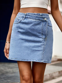 Pocketed High Waist Denim Skirt - 7DAY'S