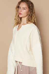 POL Waffle - Knit Notched Long Sleeve Knit Top - 7DAY'S