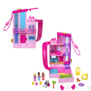 Polly Pocket Barbie Dreamhouse Compact, Dollhouse Playset with 3 Micro Dolls, 1 Pet & 11 Accessories