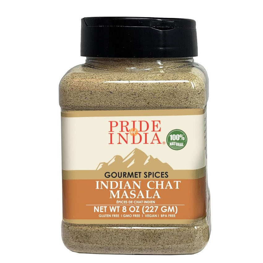 Pride of India | Indian Chat Masala Seasoning Spice 8 oz (226.79 gm) Medium Dual Sifter Jar | Ideal for Savory Dishes | Perfect Seasoning for Drinks/Salads/Fruits | Preservatives Free | Easy to Store - 7DAY'S