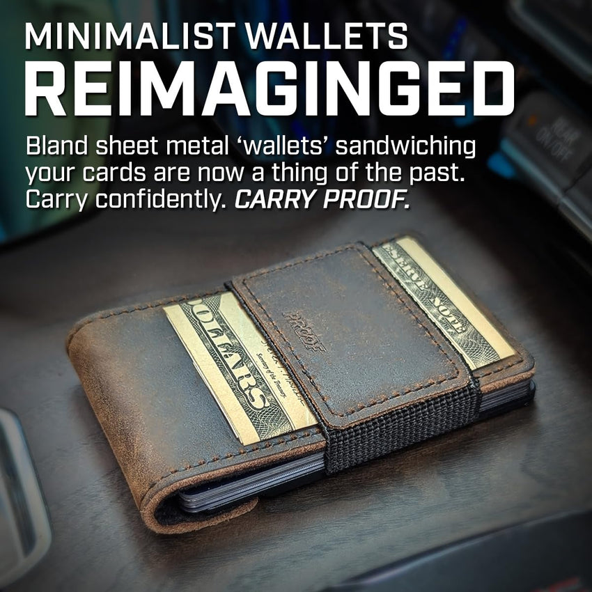 PROOF Wallet | Slim Minimalist Wallets for Men | Leather & Metal | RFID Wallet | Front/Back Pocket | Gift Box | Veteran Owned - 7DAY'S