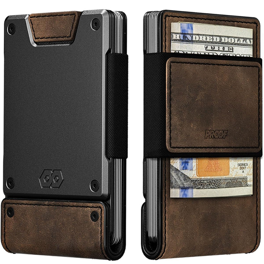 PROOF Wallet | Slim Minimalist Wallets for Men | Leather & Metal | RFID Wallet | Front/Back Pocket | Gift Box | Veteran Owned - 7DAY'S