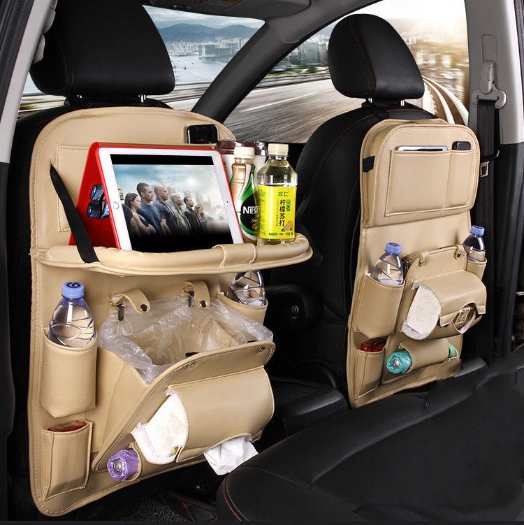 PU Leather Car Storage Bag Multifunction Seat Back Tray Hanging Bag Waterproof Car Organizer Automotive Interior Accessories - 7DAY'S