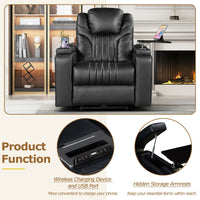 PU Leather Power Recliner Home Theater Recliner with Power Adjustable Headrest, Wireless Charging Device, USB Port, Storage Arms, Cup Holder and Swivel Tray Table for Living Room - 7DAY'S