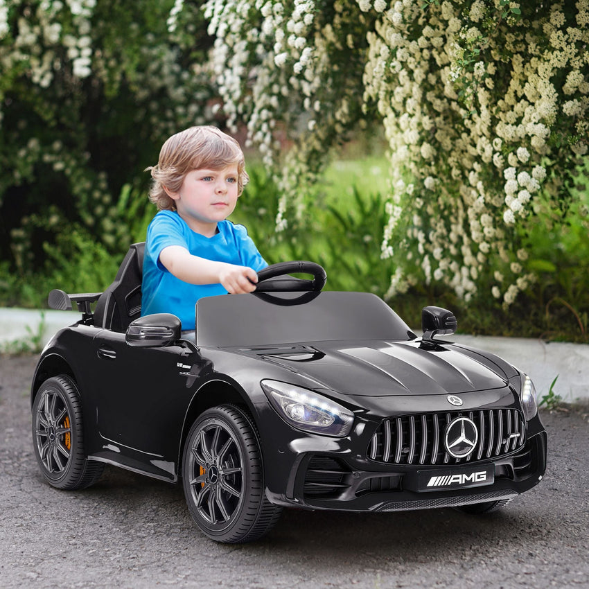 Qaba Mercedes - Benz AMG GTR Licensed 12V Kids Ride on Car, Battery Powered Kids Electric Car with Remote Control, Transport Wheels, Soft Start, Lights, Music, Horn & 3 Speeds for 3 - 6 Years, Black - 7DAY'S
