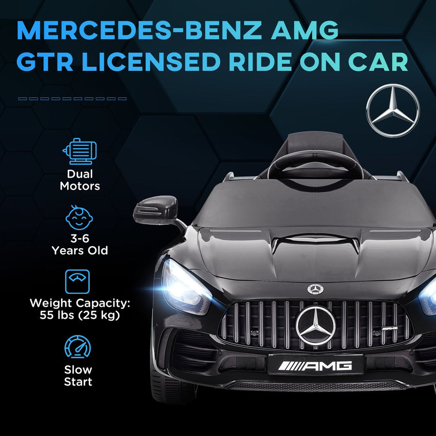 Qaba Mercedes - Benz AMG GTR Licensed 12V Kids Ride on Car, Battery Powered Kids Electric Car with Remote Control, Transport Wheels, Soft Start, Lights, Music, Horn & 3 Speeds for 3 - 6 Years, Black - 7DAY'S