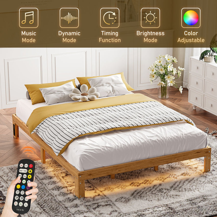 Queen Size Wood Platform Bed Frame - 12 Inch Solid Wood Queen Bed Frame with Slat Support, No Box Spring Needed, Easy Assembly - Rustic Pine - 7DAY'S