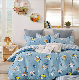 Quinn Blue Floral 100% Cotton Reversible Comforter Set