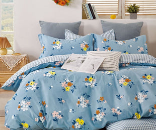 Quinn Blue Floral 100% Cotton Reversible Comforter Set - 7DAY'S