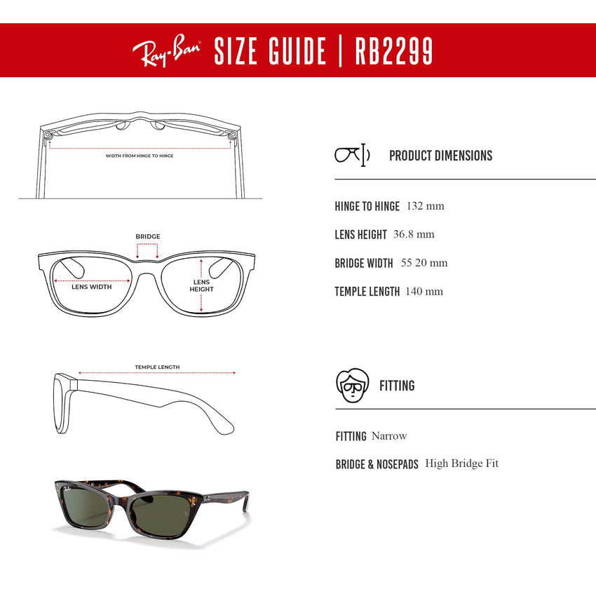 Ray - Ban Lady Burbank RB2299 Cateye Sunglasses for Women + BUNDLE With Designer iWear Complimentary Eyewear Kit - 7DAY'S
