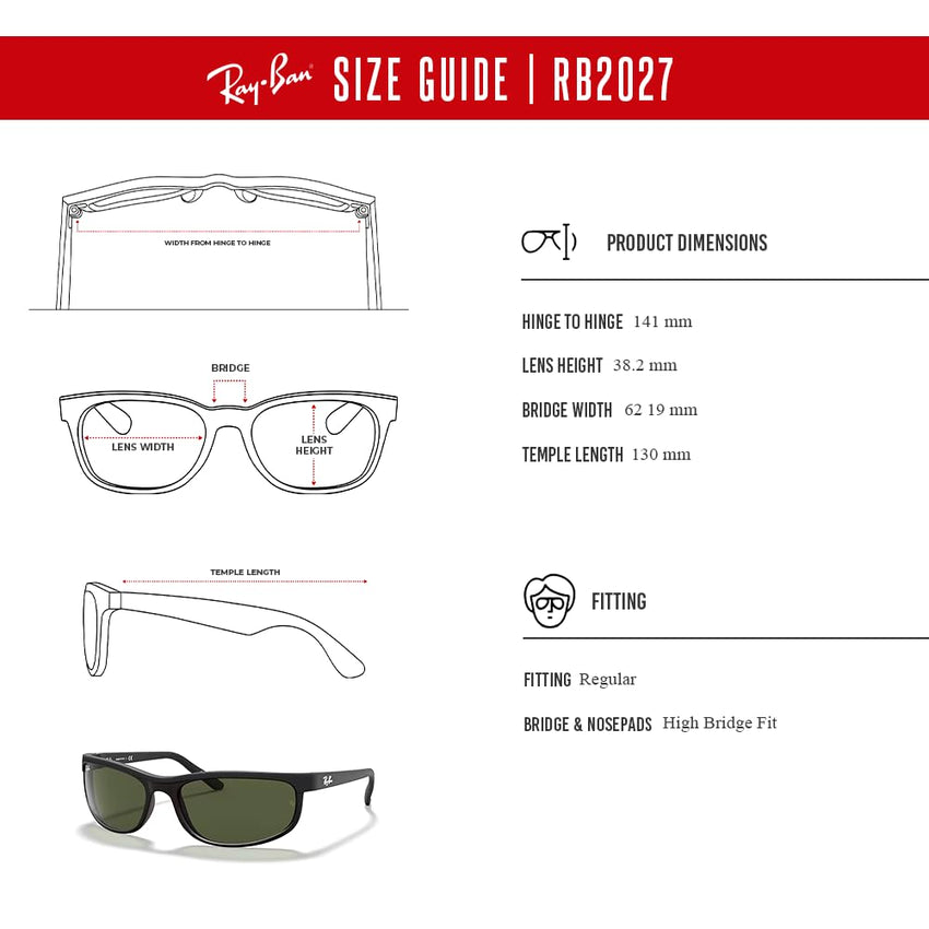 Ray - Ban RB2027 PREDATOR 2 Rectangular Sunglasses For Men For Women + Bundle with Designer iWear Kit - 7DAY'S