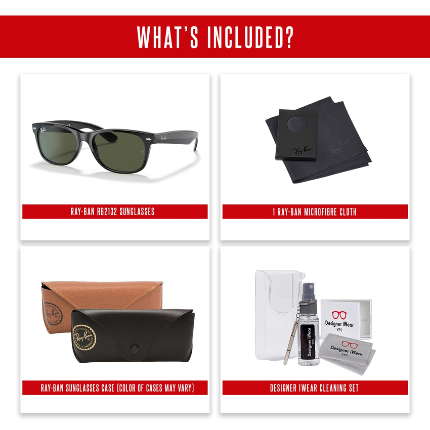Ray - Ban RB2132 NEW WAYFARER Square Sunglasses For Men For Women + BUNDLE with Designer iWear Eyewear Care Kit - 7DAY'S