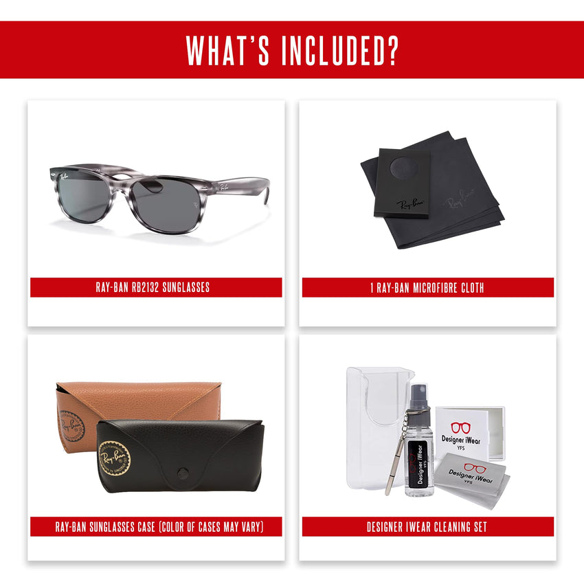 Ray - Ban RB2132 NEW WAYFARER Square Sunglasses For Men For Women + BUNDLE with Designer iWear Eyewear Care Kit - 7DAY'S