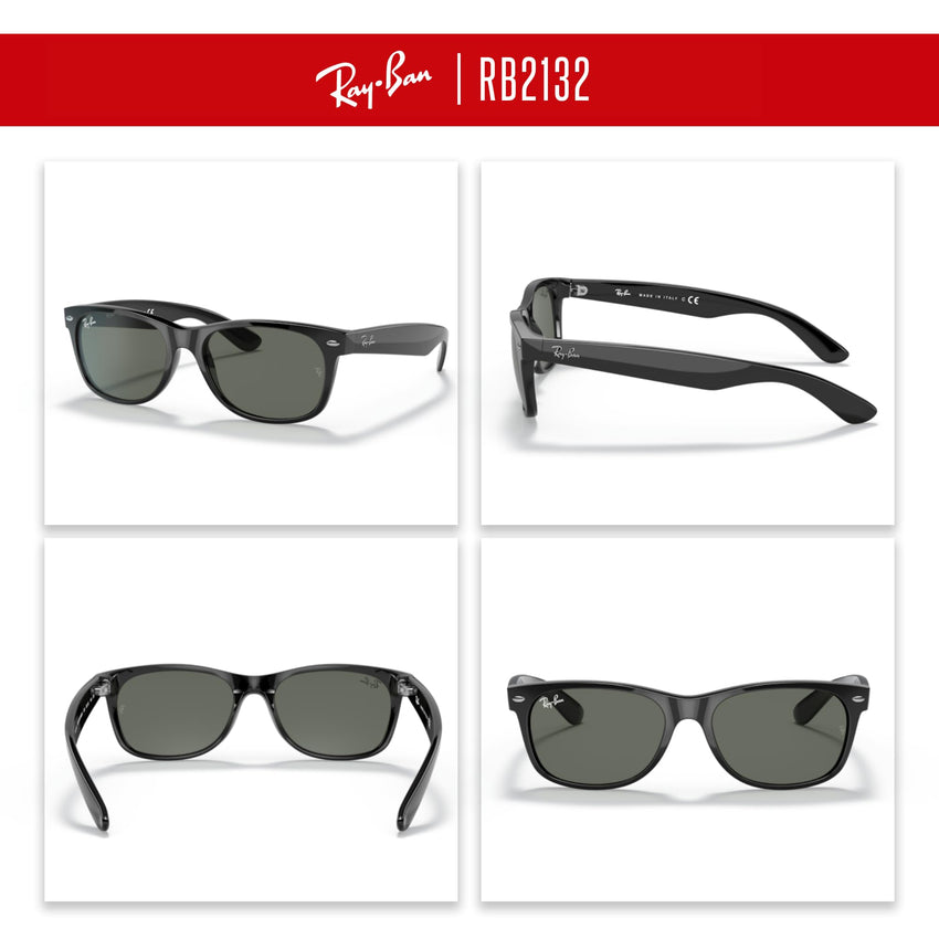 Ray - Ban RB2132 NEW WAYFARER Square Sunglasses For Men For Women + BUNDLE with Designer iWear Eyewear Care Kit - 7DAY'S